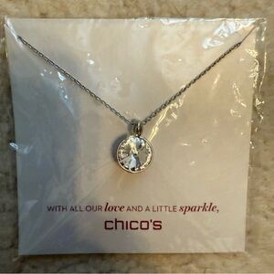 Chico's Silver and White Crystal Pendant Necklace